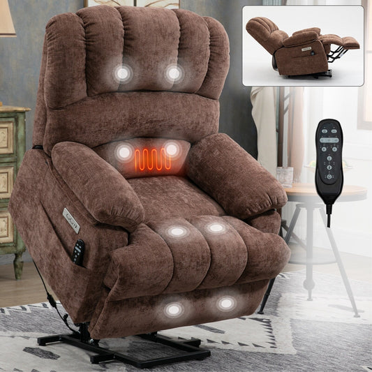 Fauteuil inclinable électrique de grande taille en chenille avec siège de 23 pouces de large et dossier haut, massage par vibration à 8 points et chauffage lombaire