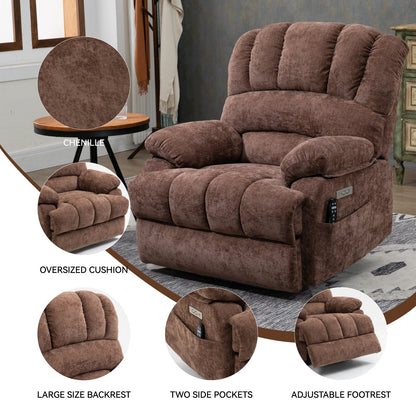 Fauteuil inclinable électrique de grande taille en chenille avec siège de 23 pouces de large et dossier haut, massage par vibration à 8 points et chauffage lombaire