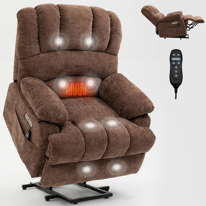 Fauteuil inclinable électrique de grande taille en chenille avec largeur d'assise de 23 pouces et dossier haut, massage par vibration à 8 points et chauffage lombaire