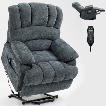 Fauteuil inclinable électrique de grande taille en chenille avec largeur d'assise de 23 pouces et dossier haut, massage par vibration à 8 points et chauffage lombaire