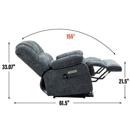 Fauteuil inclinable électrique de grande taille en chenille avec largeur d'assise de 23 pouces et dossier haut, massage par vibration à 8 points et chauffage lombaire