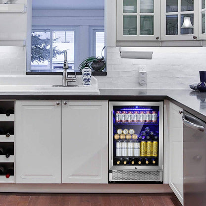 Réfrigérateur à boissons 24 pouces, refroidisseur à vin intégré, mini-réfrigérateur