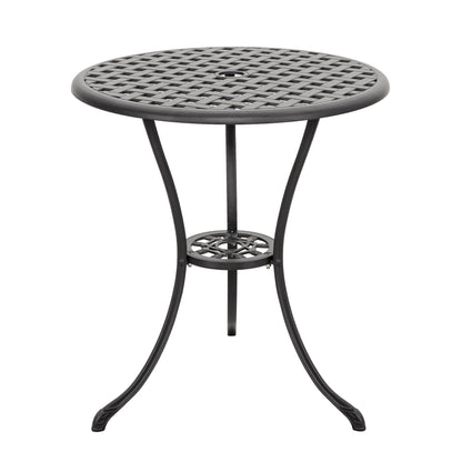 Table de bistrot en fonte d'aluminium de 24 pouces et 2 chaises de bistrot avec coussins gris - Table ronde de 24 pouces