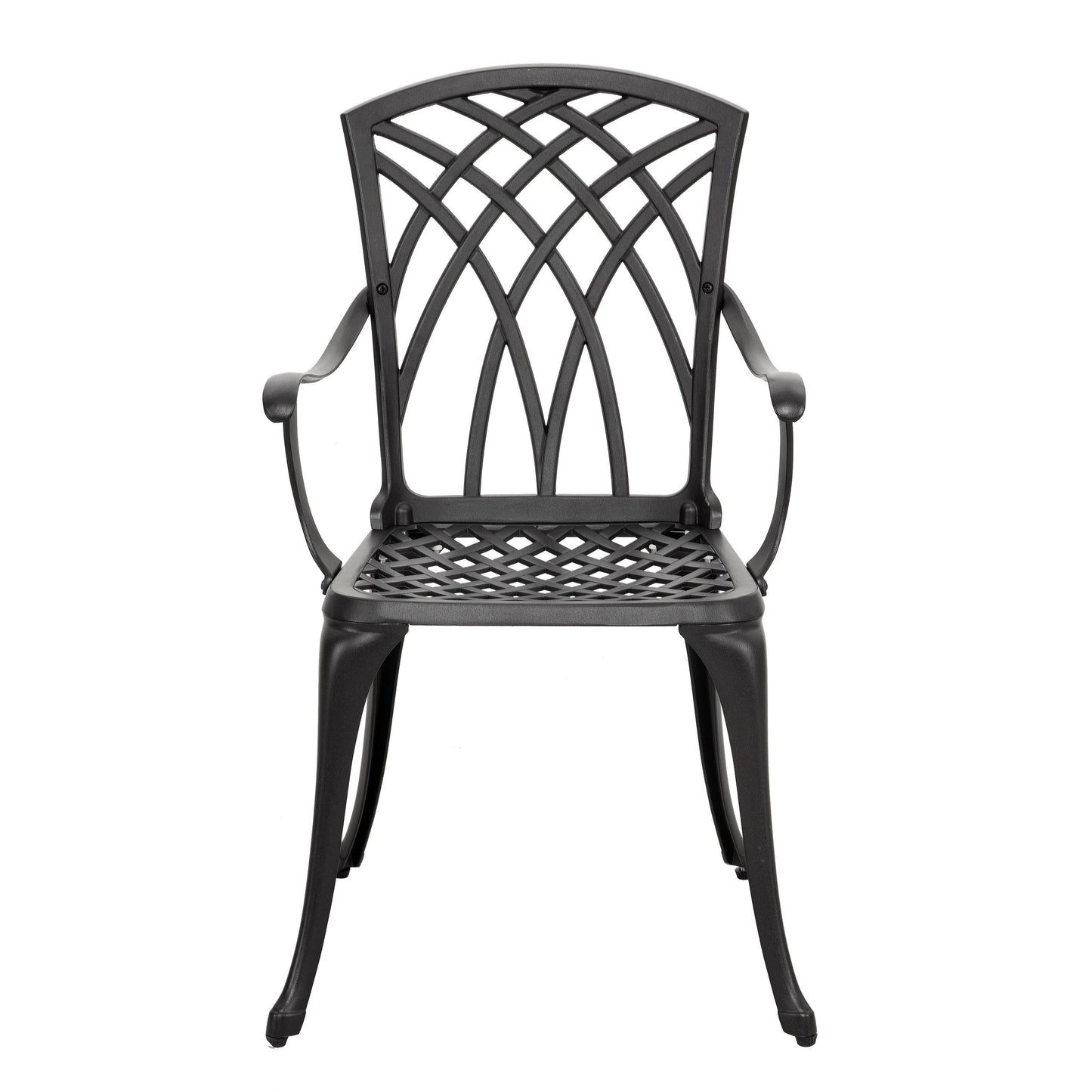 Ensemble bistro 3 pièces pour terrasse extérieure, table bistro de 61 cm en fonte d'aluminium avec trou pour parasol et 2 chaises bistro.