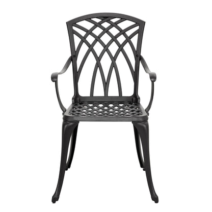 Ensemble bistro 3 pièces pour terrasse extérieure, table bistro de 61 cm en fonte d'aluminium avec trou pour parasol et 2 chaises bistro.