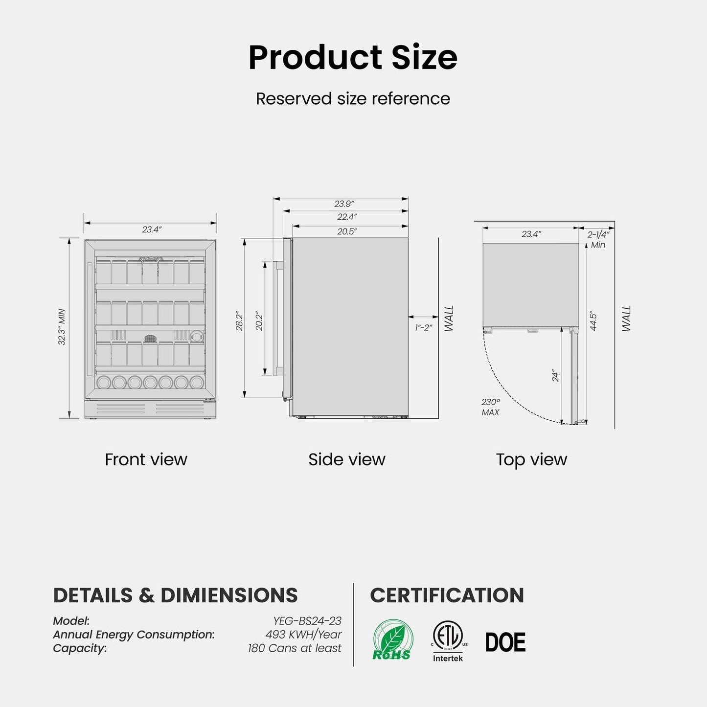 Réfrigérateur à boissons de 24 pouces, 140 canettes, pour boissons gazeuses et vinicoles - 24 pouces