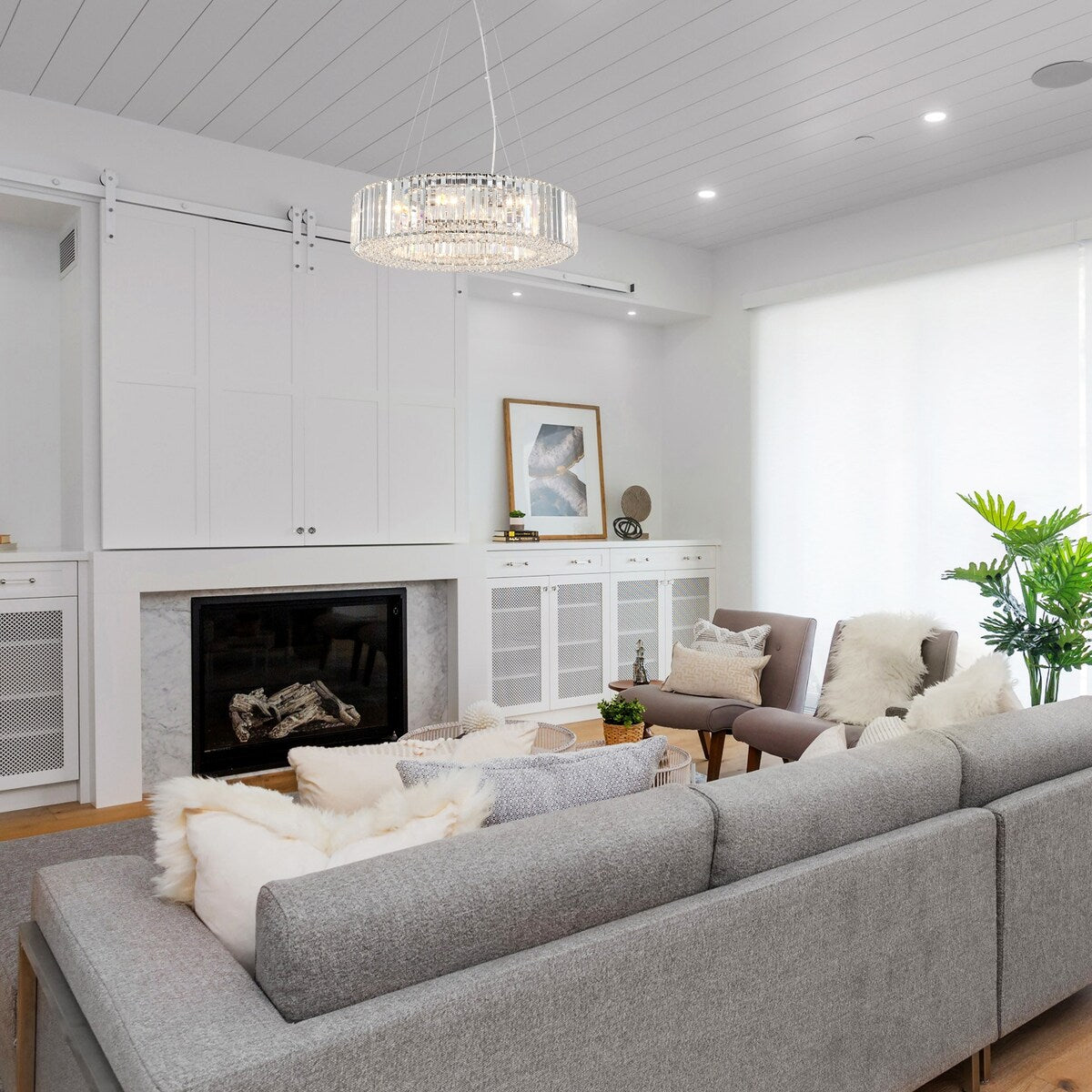 Lustre de ferme 24,8 po à 8 lumières, lustre en cristal, lustre tambour pour salle à manger, salon, chambre à coucher, cuisine