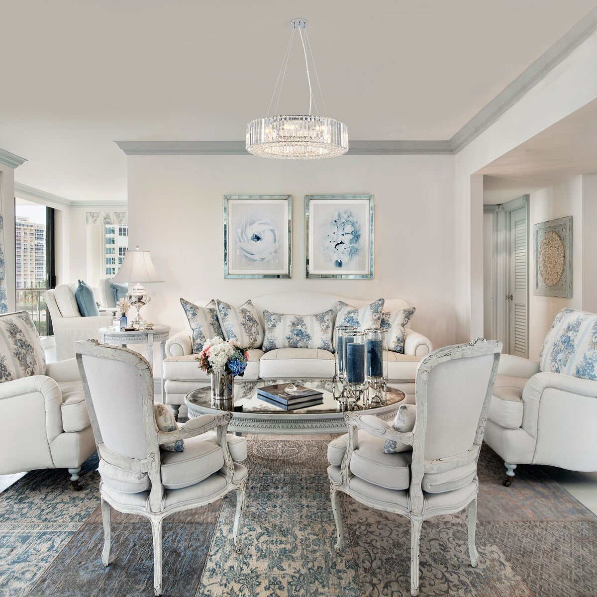 Lustre de ferme 24,8 po à 8 lumières, lustre en cristal, lustre tambour pour salle à manger, salon, chambre à coucher, cuisine