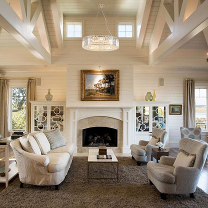 Lustre de ferme 24,8 po à 8 lumières, lustre en cristal, lustre tambour pour salle à manger, salon, chambre à coucher, cuisine