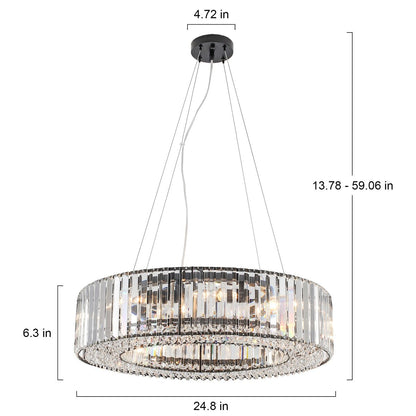 Lustre de ferme 24,8 po à 8 lumières, lustre en cristal, lustre tambour pour salle à manger, salon, chambre à coucher, cuisine