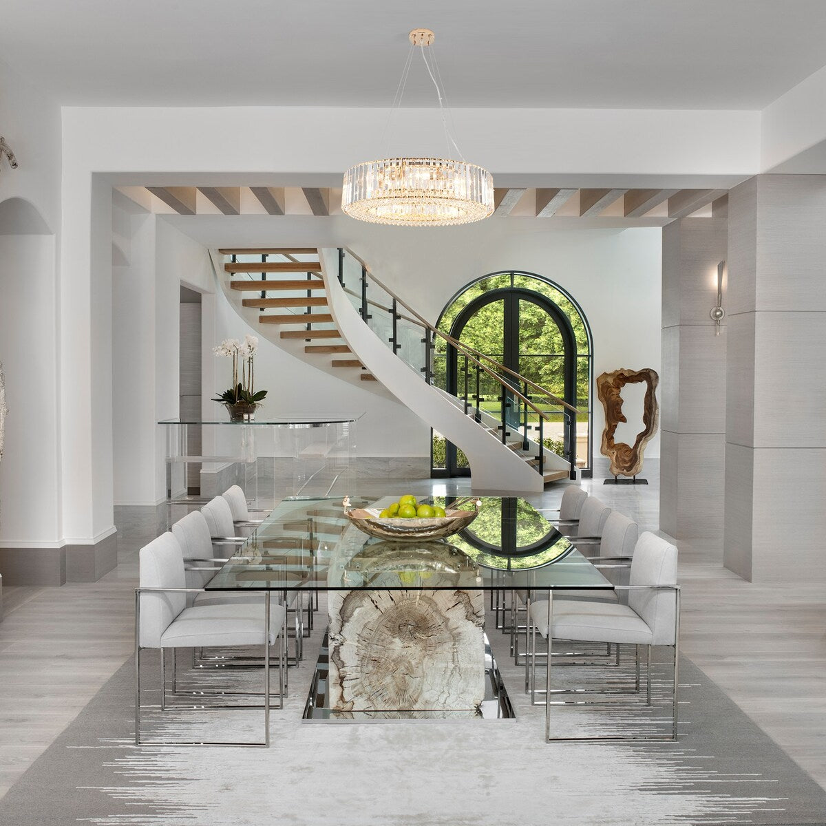 Lustre de ferme 24,8 po à 8 lumières, lustre en cristal, lustre tambour pour salle à manger, salon, chambre à coucher, cuisine