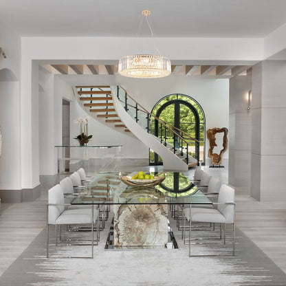 Lustre de ferme 24,8 po à 8 lumières, lustre en cristal, lustre tambour pour salle à manger, salon, chambre à coucher, cuisine