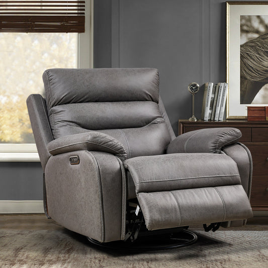 Fauteuil inclinable pivotant à 240° avec double moteur, appui-tête électrique, positions d'inclinaison infinies, ports de charge USB et repose-pieds