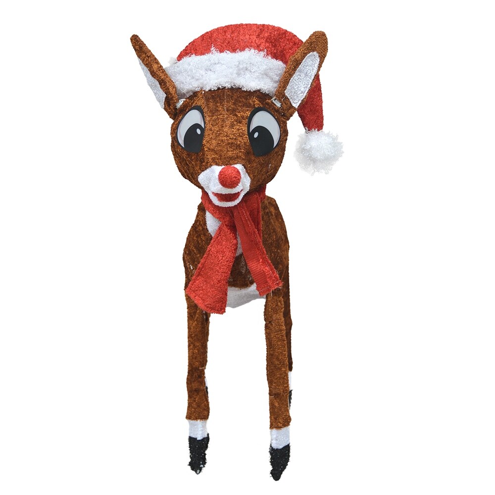 24 Rudolph 3D pré-éclairé LED Yard Art Rudolph avec bonnet et écharpe du Père Noël