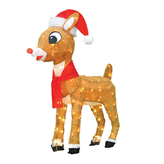 24 Rudolph 3D pré-éclairé LED Yard Art Rudolph avec bonnet et écharpe du Père Noël