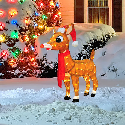 24 Rudolph 3D pré-éclairé LED Yard Art Rudolph avec bonnet et écharpe du Père Noël
