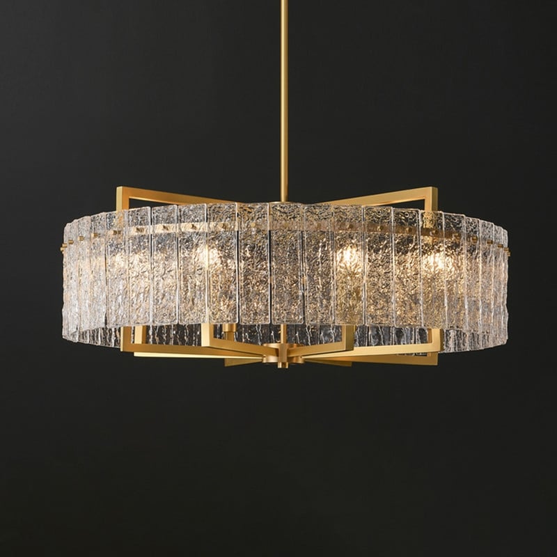 Lustre tambour moderne en cristal doré de 26 po, 6 lumières, à intensité variable, style glamour, pour îlot de cuisine avec verre dépoli, pour salle à manger