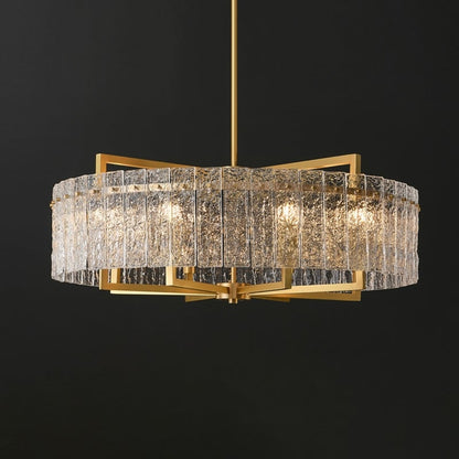 Lustre tambour moderne en cristal doré de 26 po, 6 lumières, à intensité variable, style glamour, pour îlot de cuisine avec verre dépoli, pour salle à manger
