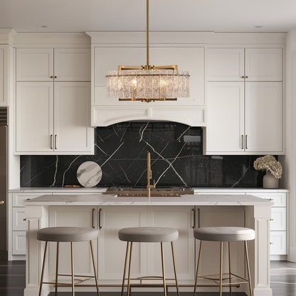 Lustre tambour moderne en cristal doré de 26 po, 6 lumières, à intensité variable, style glamour, pour îlot de cuisine avec verre dépoli, pour salle à manger