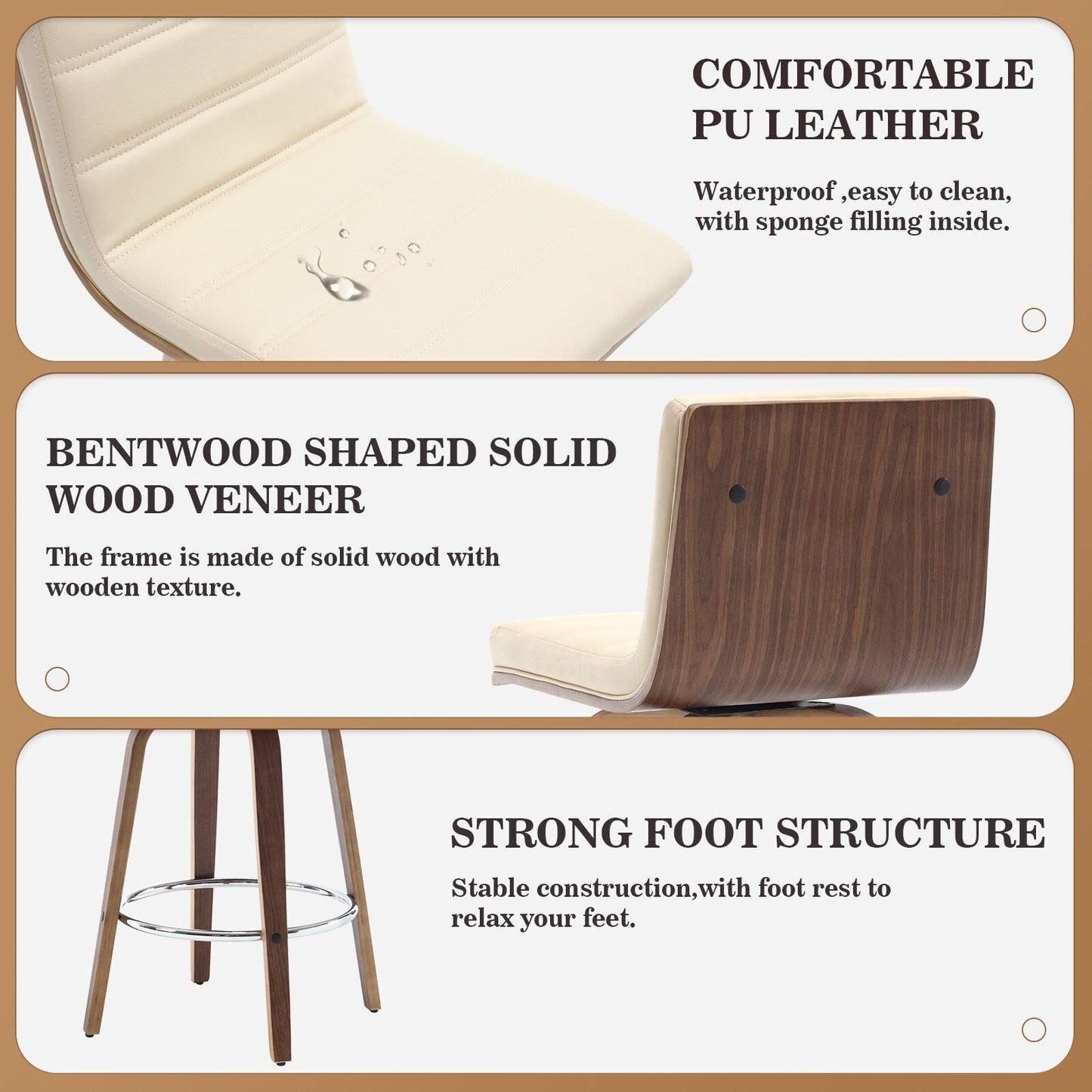 Tabourets de bar/comptoir pivotants en similicuir 26/29, lot de 2/3