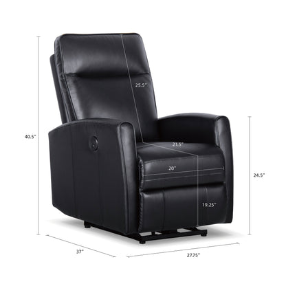 Canapé inclinable électrique en cuir véritable de 27,75 pouces de largeur avec chargeur USB