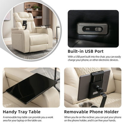 Fauteuil inclinable électrique pivotant à 270 degrés en cuir PU, siège individuel, fauteuil inclinable pour home cinéma avec dossier confortable et plateau