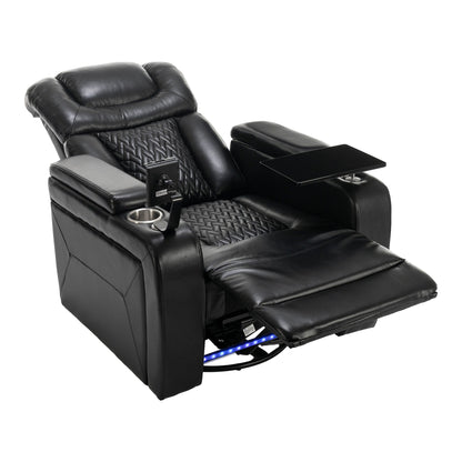 Fauteuil inclinable électrique pivotant à 270 degrés pour home cinéma avec plateau, support pour téléphone, porte-gobelet et port USB