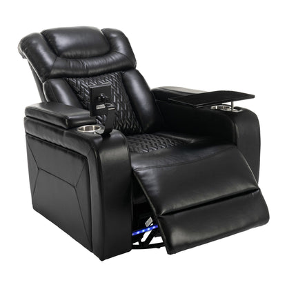 Fauteuil inclinable électrique pivotant à 270 degrés pour home cinéma avec plateau, support pour téléphone, porte-gobelet et port USB