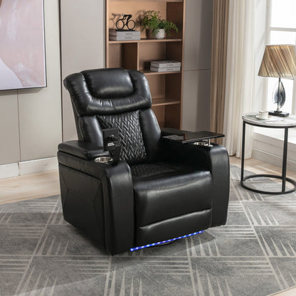 Fauteuil inclinable électrique pivotant à 270 degrés pour home cinéma avec plateau, support pour téléphone, porte-gobelet et port USB