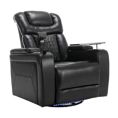 Fauteuil inclinable électrique pivotant à 270 degrés pour home cinéma avec plateau, support pour téléphone, porte-gobelet et port USB