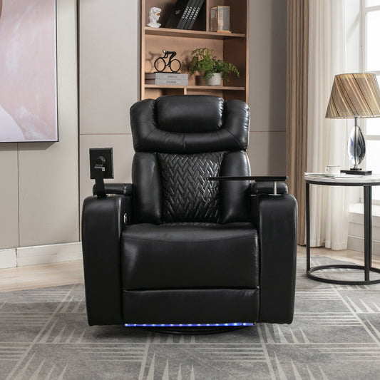 Fauteuil inclinable électrique pivotant à 270 degrés pour home cinéma avec plateau, support pour téléphone, porte-gobelet et port USB