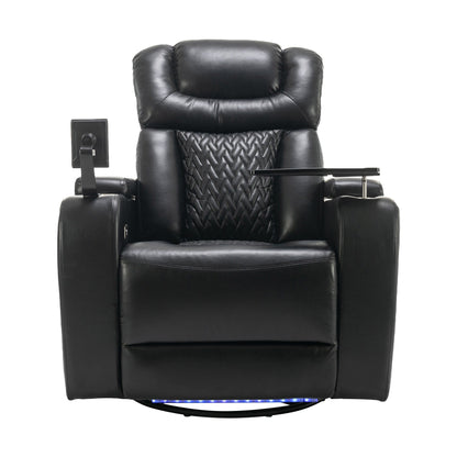 Fauteuil inclinable électrique pivotant à 270 degrés pour home cinéma avec plateau, support pour téléphone, porte-gobelet et port USB