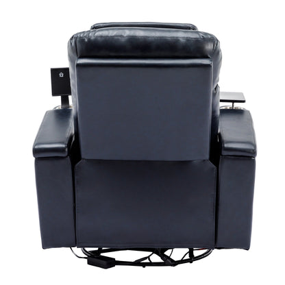Fauteuil inclinable pivotant à 270°, siège home cinéma avec rangement dissimulé pour les accoudoirs, bande lumineuse LED et porte-gobelet