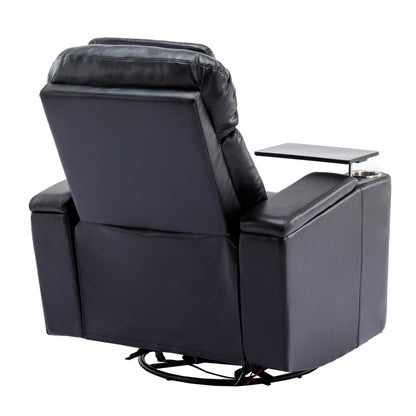 Fauteuil inclinable pivotant à 270°, siège home cinéma avec rangement dissimulé pour les accoudoirs, bande lumineuse LED et porte-gobelet
