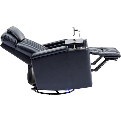 Fauteuil inclinable pivotant à 270°, siège home cinéma avec rangement dissimulé pour les accoudoirs, bande lumineuse LED et porte-gobelet