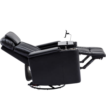 Fauteuil inclinable pivotant à 270°, siège home cinéma avec rangement dissimulé pour les accoudoirs, bande lumineuse LED et porte-gobelet