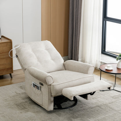 Fauteuil inclinable pivotant à 270° avec ports USB, lampe tactile, poche de rangement latérale et base à bascule