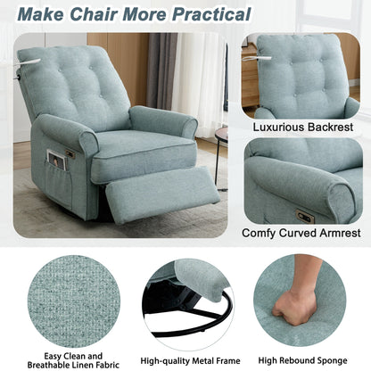 Fauteuil inclinable pivotant à 270° avec ports USB, lampe tactile, poche de rangement latérale et base à bascule