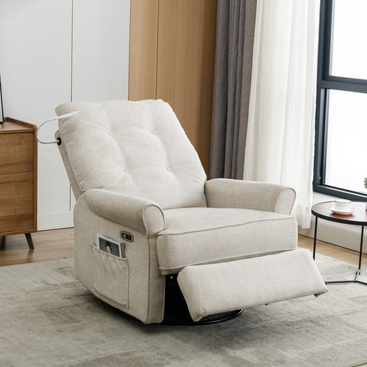 Fauteuil inclinable pivotant à 270° avec ports USB, lampe tactile, poche de rangement latérale et base à bascule