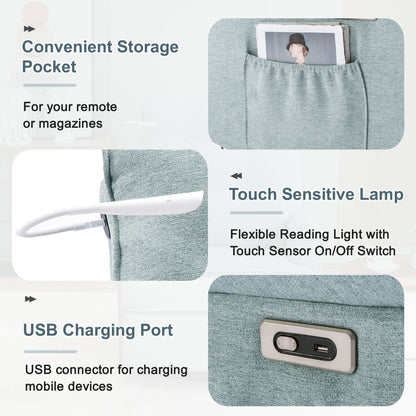 Fauteuil inclinable pivotant à 270° avec ports USB, lampe tactile, poche de rangement latérale et base à bascule