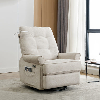 Fauteuil inclinable pivotant à 270° avec ports USB, lampe tactile, poche de rangement latérale et base à bascule