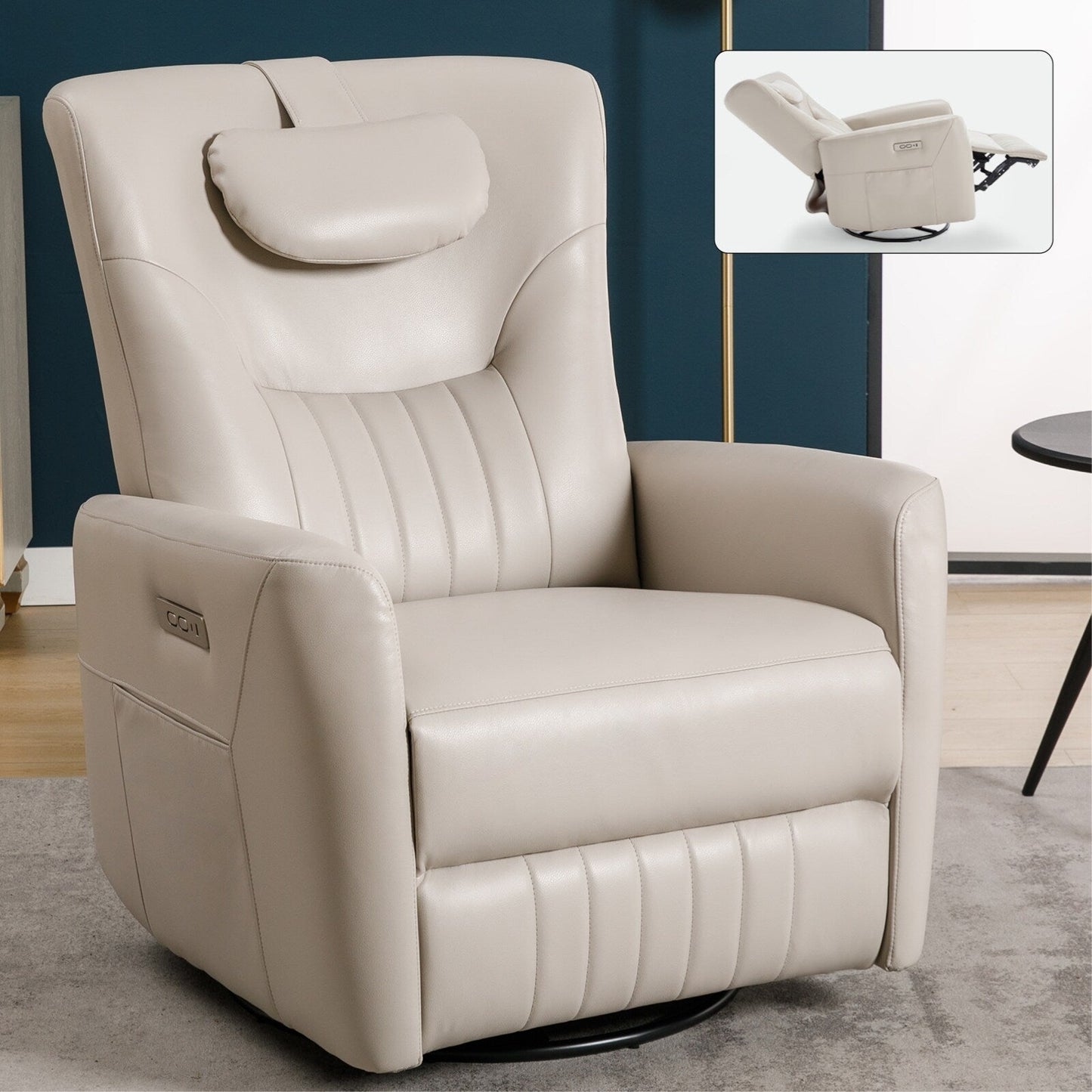 Fauteuil inclinable électrique pivotant à 270°, coussin de soutien, USB, Type-C