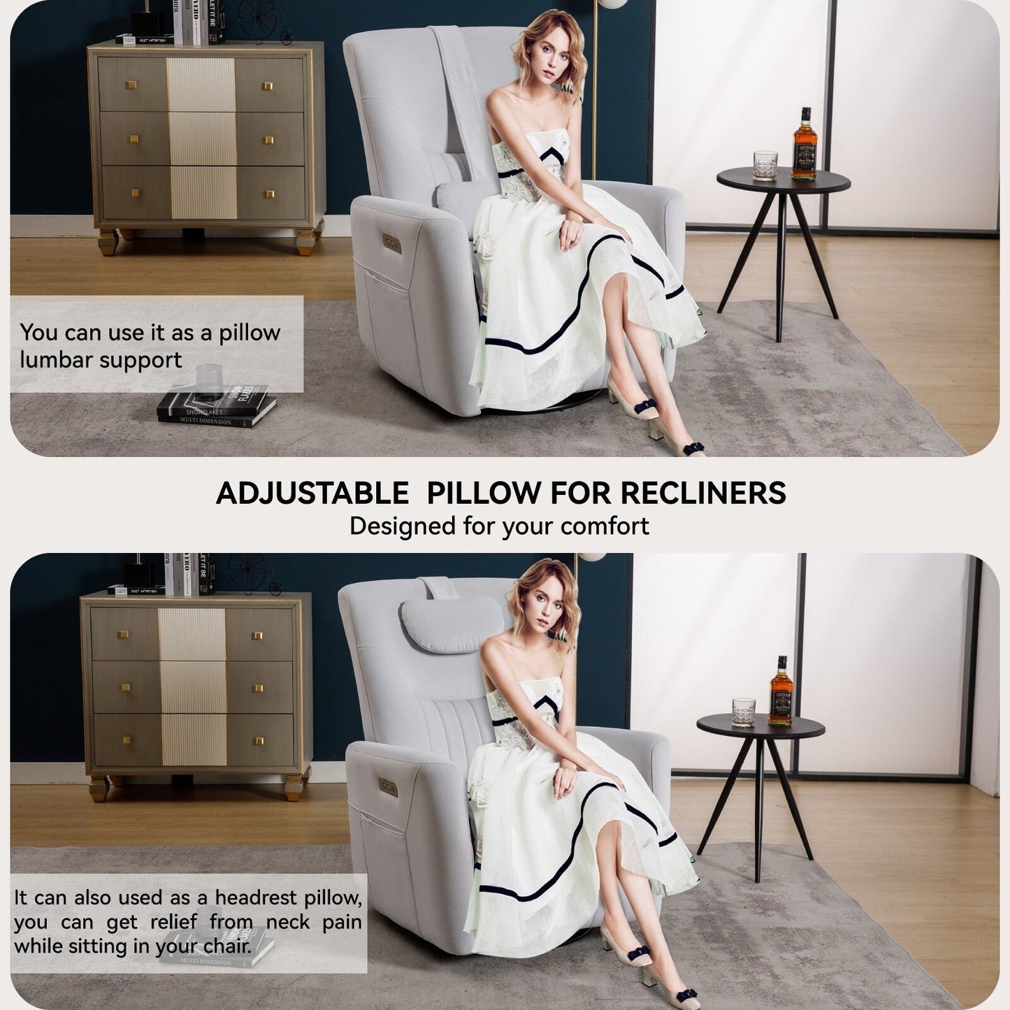 Fauteuil inclinable électrique pivotant à 270°, coussin de soutien, USB, Type-C