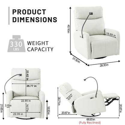 Fauteuil inclinable pivotant à 270° avec ports USB, inclinaison électrique et confort rembourré pour une détente ultime