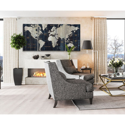 Ensemble de 3 impressions sur toile encadrées « Old World Map Blue »
