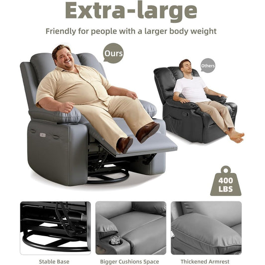Fauteuils inclinables pivotants surdimensionnés de 27 pouces à 360° avec chauffage et massage
