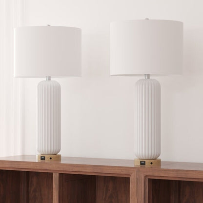 Lot de 2 lampes de table USB blanches en céramique