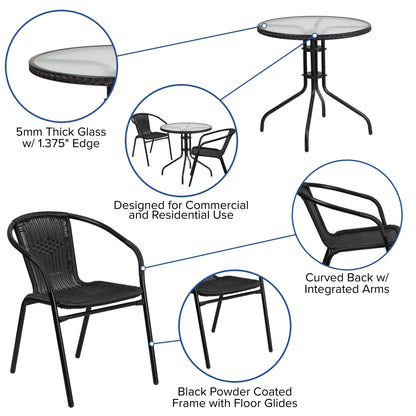 Ensemble table et chaises d'extérieur 3 pièces - 28,75 L x 28,75 P x 28 H