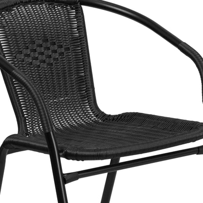 Ensemble de salle à manger de patio 3 pièces en métal et rotin avec table carrée de 28 pouces - 28 L x 28 P x 28 H
