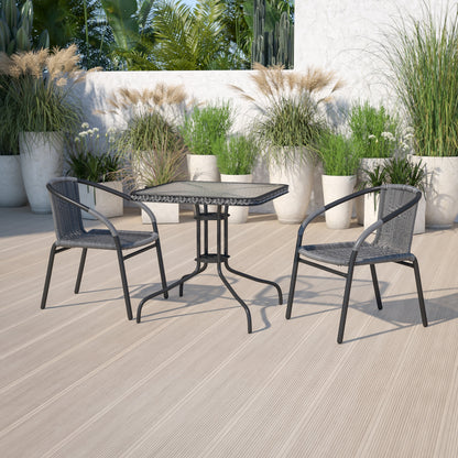 Ensemble de salle à manger de patio 3 pièces en métal et rotin avec table carrée de 28 pouces - 28 L x 28 P x 28 H